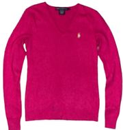 Ralph Lauren  Sport Italian Merino Wool Pink V Neck Long Sleeve Sweater Size L