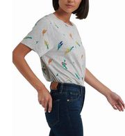 Lucky Brand  Women's Embroidered Floral grey T-Shirt