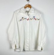 Vintage Orvis Button Up Blouse Shirt Birds Embroidered - Size 12