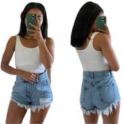 Superdown Hi Rise Cheeky Frayed Hem Jean Shorts 29