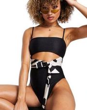 River Island NEW Womens Black White Resort Cut Out One Piece Bathing Suit 6