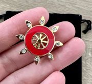 Vintage  Enamel Red Wheel Brooch 1980s