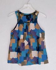 Marc Jacobs Geometric Print Bib Scoop Neck Tank Top Shirt Blouse Size S