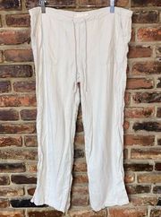 London Jean Chino Beige Tan 100% Linen Drawstring Waist Pants Women's Medium