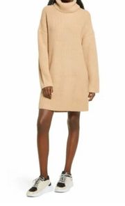 WAYF Culver Turtleneck Long Sleeve Sweater Dress in Camel Size XS NWT