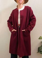 Eileen Fisher Burgundy Wool Blend Front Button Duster Cardi Coat