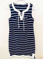 Nautica Coastal Stripe Lace Up Front Casual Tunic Dress