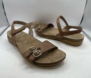 Dansko Tan/brown leather flat ankle strap sandals size 38 US 7.5 sling back