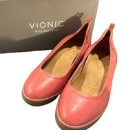 VIONIC JACEY PINK LEATHER ORTHOTIC WEDGE SHOES PUMP SLIP ON Size 11 M NEW