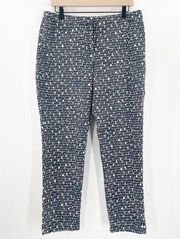 NIC + ZOE Pants Size 12 Cropped Navy Ikat Print Cropped Trousers Cotton Stretch