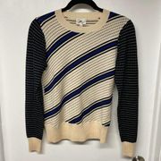 Milly NY New York Pullover Sweater Womens Size Small Cream Black Blue Striped