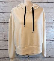 FOR THE REPUBLIC Hoodie Cropped Pullover Velour Cream-Medium