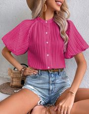 Pink Puff Sleeve Blouse 