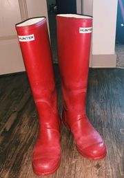 Hunter Matte Red Tall  Rain Boots