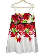 1554 Danny & Nicole White Red Floral Sleeveless Midi Stretch Dress Size 18