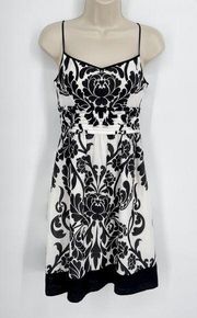 Ann Taylor Dress NEW Womens Sz 0P Black White Floral Cotton Silk Spaghetti Strap