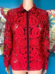 Damee Inc Red Lace Lightweight Jacket Small