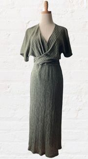 All in Favor Olive Green Plisse Midi Dress