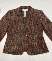 Sag Harbor Blazer Womens Petite 4p Brown Tweed Work Jacket Long Sleeve (b21)