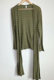 L Love Olive Green Ribbed Long Cardigan Womens Size Small