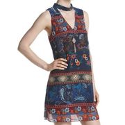 S // A. Byer NWT Blue Multi Color Paisley Floral Pattern Choker Shift Dress