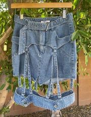 Asilio Skirt Womens XS 2 Blue Denim Cutout Garter Streetwear Designer Summer