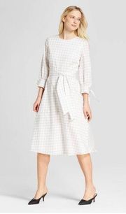 Tie sleeve Midi Dress In white Windowpane stripes Size XS