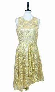 Claire Party Dress Yellow Champagne Lace Embroidery Women's Size 12