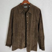 Vtg Marsh Landing Womens Jacket Large Brown Suede Leather Button Down Shacket