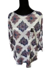 St Johns Bay Active 3/4 Quarter Sleeve Top. Size Medium. Quick Dry. Geometric