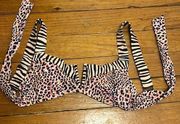 Sanctuary | Pink & White Leopard Print Tie Bikini Top Size Medium Removable Pads