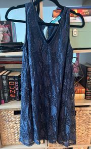 Patterned Navy Blue Babydoll Dress