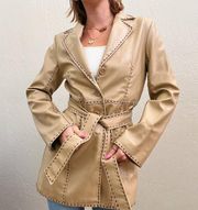 Y2K Wet Seal Faux Patent Leather Beige Belted Blazer Style Jacket