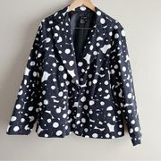 Sandro Printed Blazer Jacket in Black & White Abstract Dot Pattern, Size 2X