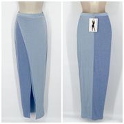 Naked Wardrobe On The Glow Maxi Skirt NEW Sz S Blue Shimmer Wrap Front Split