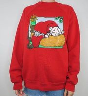 Vintage 80s Cat & Mouse Christmas Sweatshirt