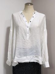 Coco + Carmen White Gauze Sheer Lightweight Raw Edges Beach Blouse Top L/XL