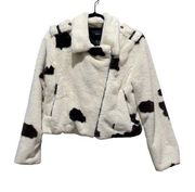 Forever 21 Faux Fur Cow Print Moto Zip Up Jacket Women’s Size Medium