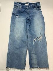 Lane Bryant Women's Distressed High-Rise Girlfriend Straight Jeans Blue Size 14