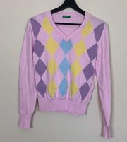 Benetton Pink argyle sweater