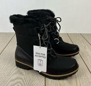 JBU by Jambu Brunswick Lace-up Winter Boots 8M Black Vegan Leather/Faux Fur $90