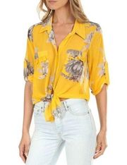 Misa Los Angeles Gosia Yellow Floral Button Down Chiffon Blouse