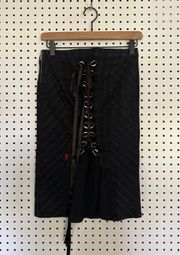 Vintage  Lace up Black Pinstripe Pencil Skirt