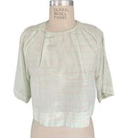 APIECE APART Mint Green & Peach Check Crew Neck Cropped Top Size 2