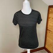 Reformation Black & Silver Metallic Stripe Short Sleeve Stretchy Tee Extra Small