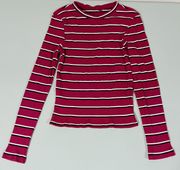 Red Burgundy Striped Long Sleeve Tee T-Shirt Top Size M ⛓️