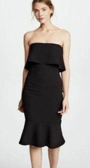 Black Strapless Fitted Ruffle Hem Flounce Midi Conrad Dress Size 00 NWT