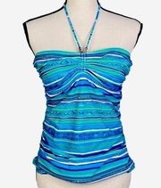 CHAPS greens, blues and white bandeau style tankini swim top in size 12. EUC