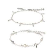 2-Piece Set Mixed Bead Link Bracelets, Silver New in Box $24.50