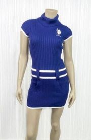 U.S. POLO Assn. Blue Knit Turtleneck Mini Sweater Dress M